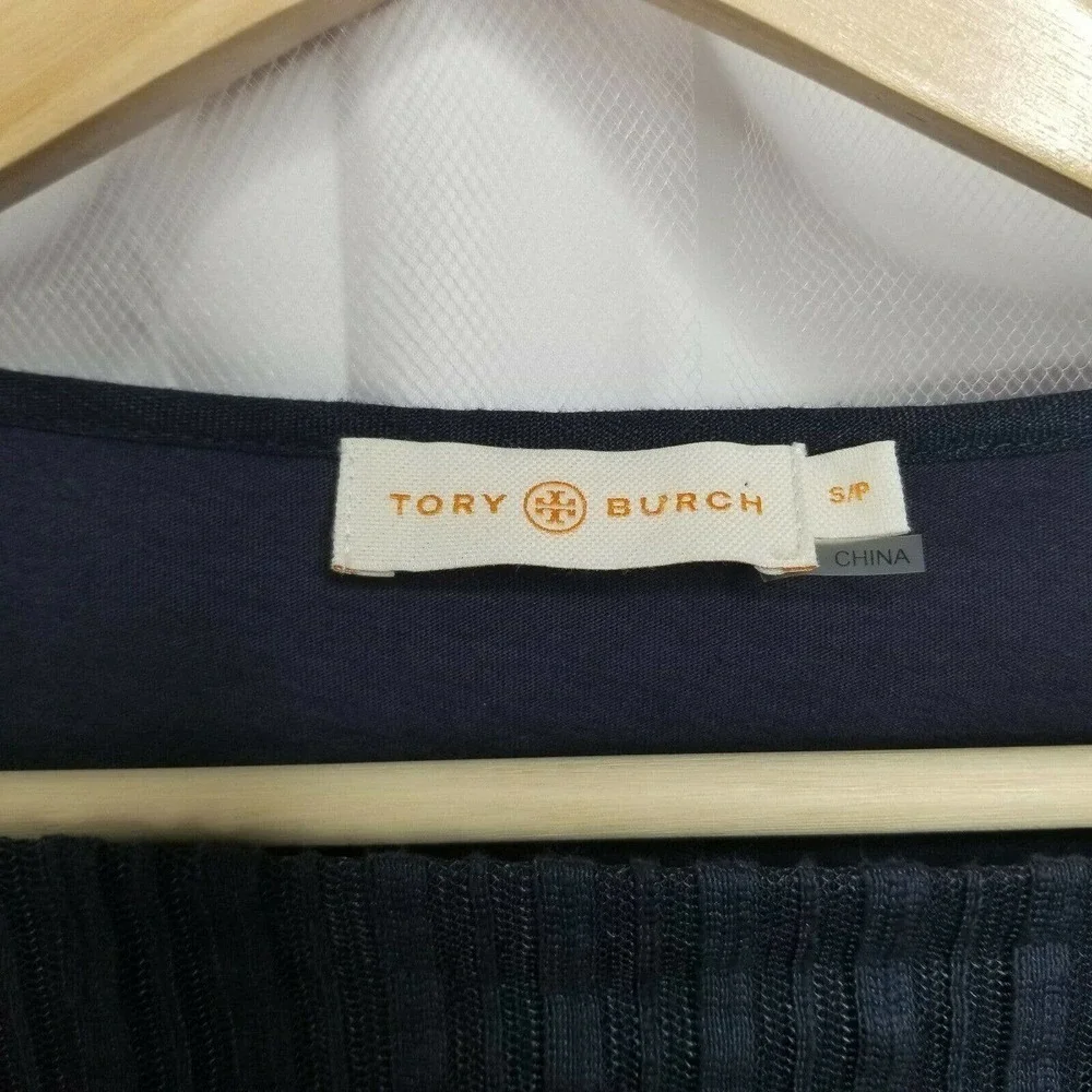 Tory Burch Navy Blue Long Transparent Sleeve Floral Pattern Top Size S/P‎